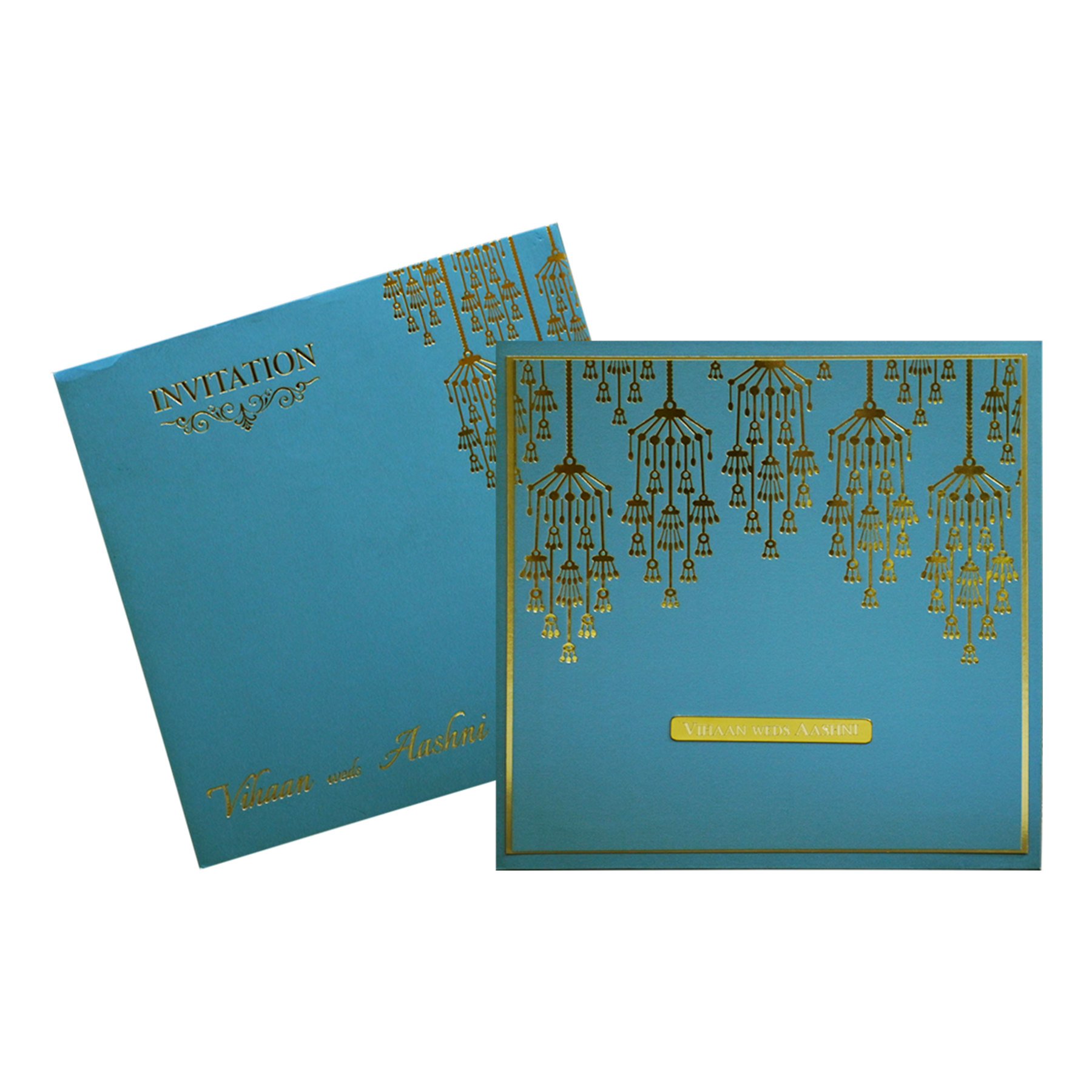 Teal Blue Nameplate Padded Wedding Card-King of Cards