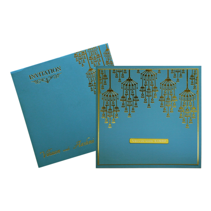 Teal Blue Nameplate Padded Wedding Card-King of Cards