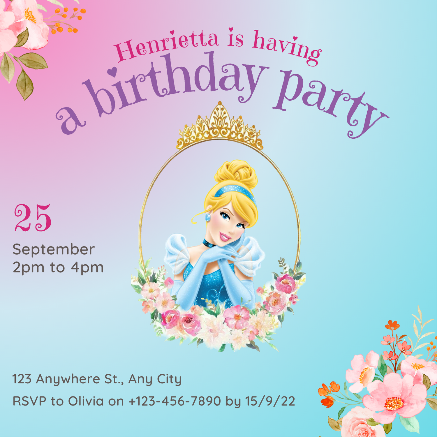 Blue Cinderella Princess &amp; Fairytale Invitation-AAPAF002
