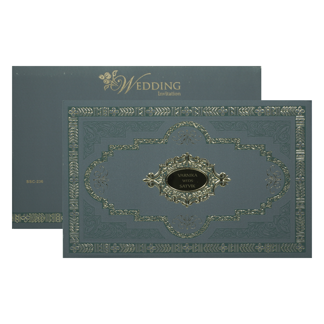 Grey Metallic Gold Padded Wedding Card-KSSC2360