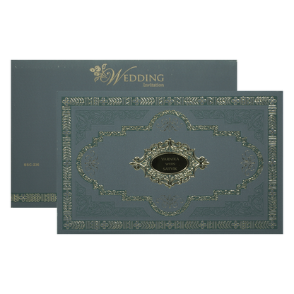 Grey Metallic Gold Padded Wedding Card-KSSC2360
