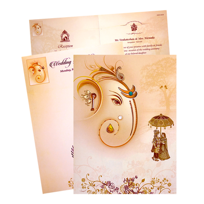 Cream Classic Ganesha With Bride and Groom Design-KNKC4026-King of Cards