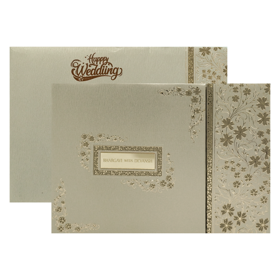Grey Gold Floral Padded Wedding Card-KSSC2400