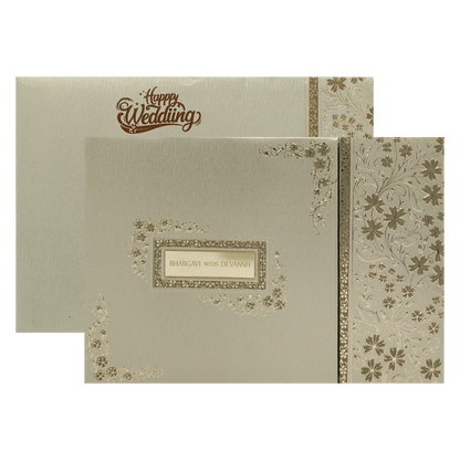 Grey Gold Floral Padded Wedding Card-KSSC2400