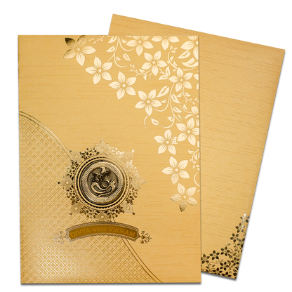 Yellow Gold Floral Ganesha Wedding Card-KNRM7082G