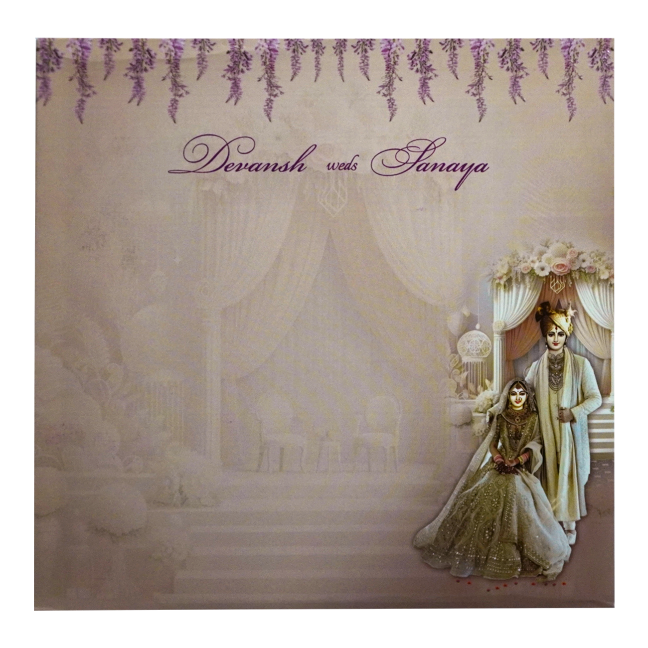 Pastel Pink Bride Groom Padded Invitation Card-KRC30530