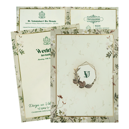 Grey Floral Monogram Wedding Card-KNTY6817