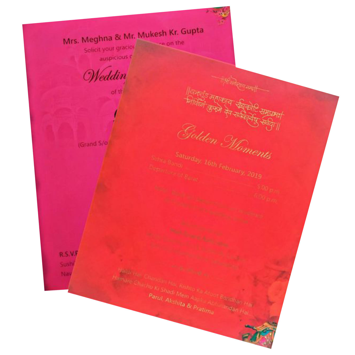 Marvelous Peach Color Baraat Theme Padding Invitation Card - KNKZAC139-King of Cards