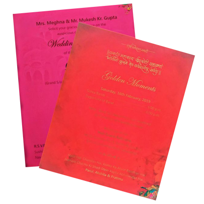 Marvelous Peach Color Baraat Theme Padding Invitation Card - KNKZAC139-King of Cards