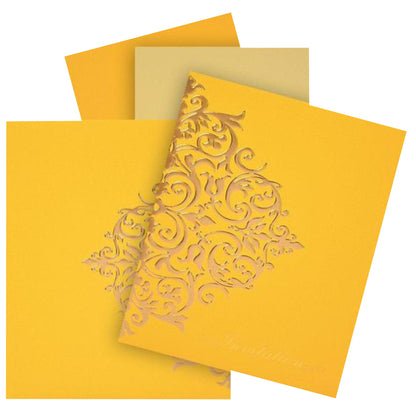 Embossed Gold Design With Yellow Shading Wedding Card - KNK30321