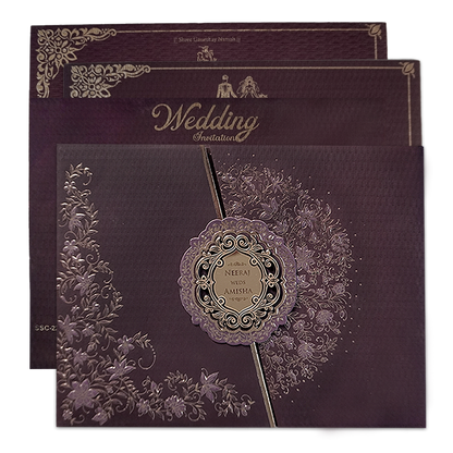 Purple Floral Gold Padded Wedding Card-KSSC2260