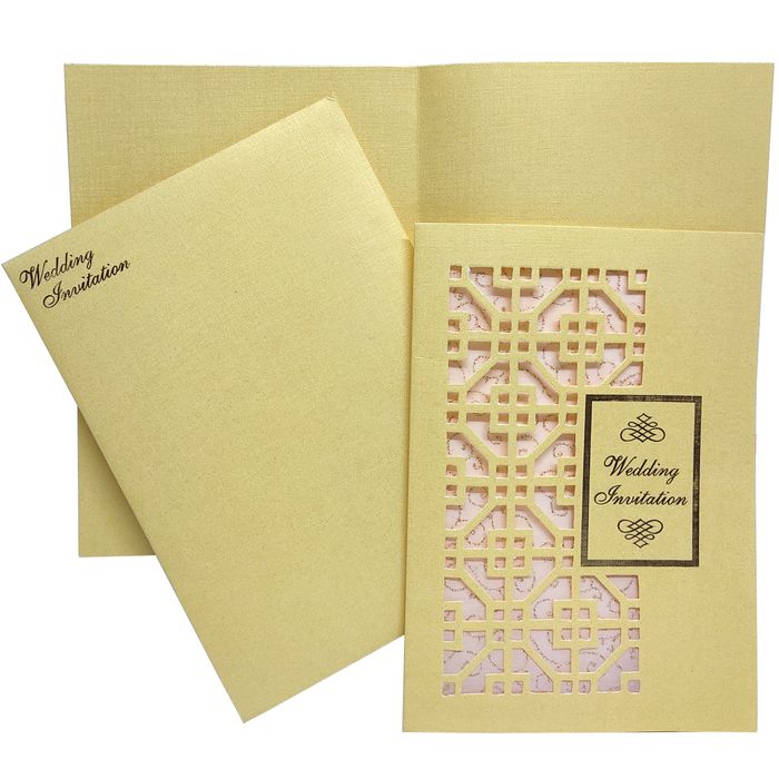 Gold Metallic Die Cut With Pink Wolly Invitation Card-KNCW19GI-King of Cards