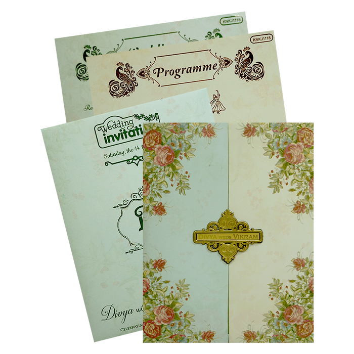 Green Cream Floral Door Nameplate Invitation Card-King of Cards