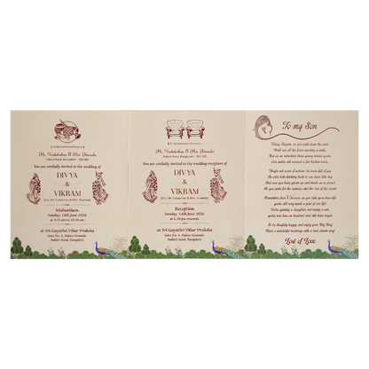 Cream Ganesha Peacock Wedding Bag Card-KNKQ8307