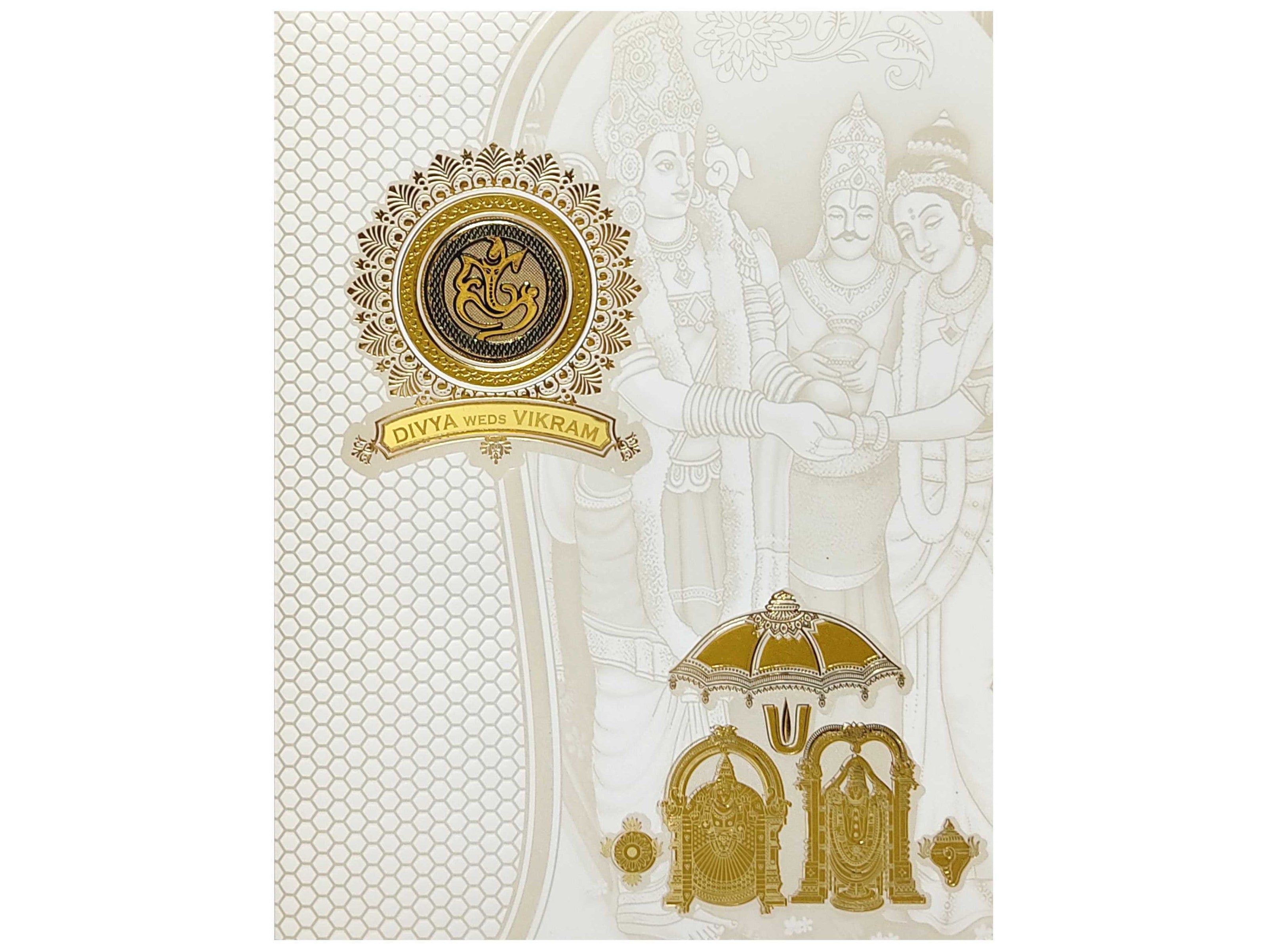 White Floral Balaji Padmavathi Invitation Card-KNJS2061-King of Cards