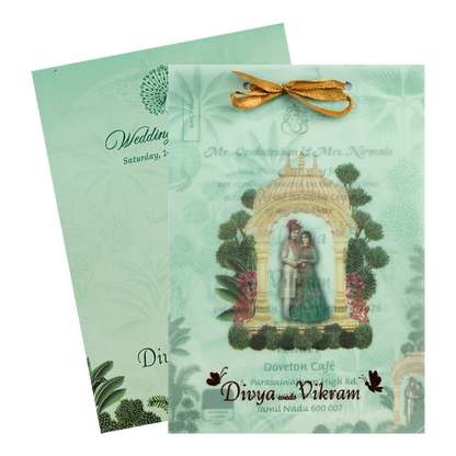 Green Arch Bride Groom Tracing Marriage Card-KNCY6607G