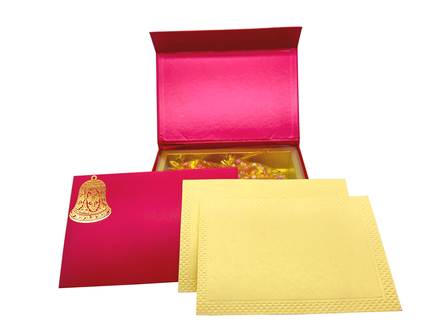 Red Ultra Premium Box Invitation Card With Bell In Gold Foiling-KNKUP044-King of Cards