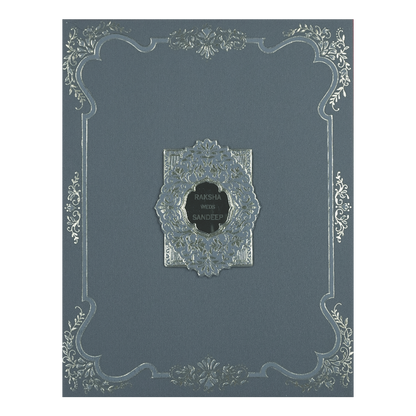 Blue Gold Floral Border Padded Wedding Card-KSI64420