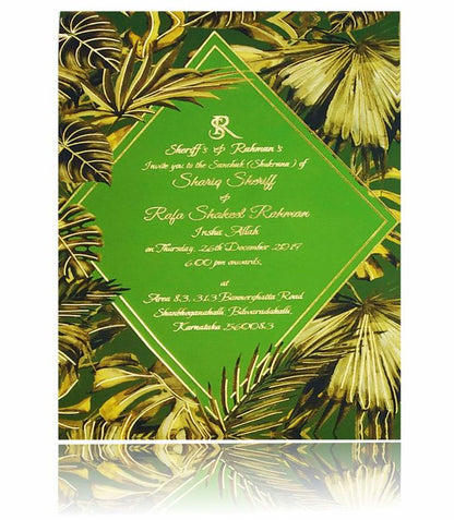 Green Ultra Premium Muslim Invitation In Leaf Design-King of Cards