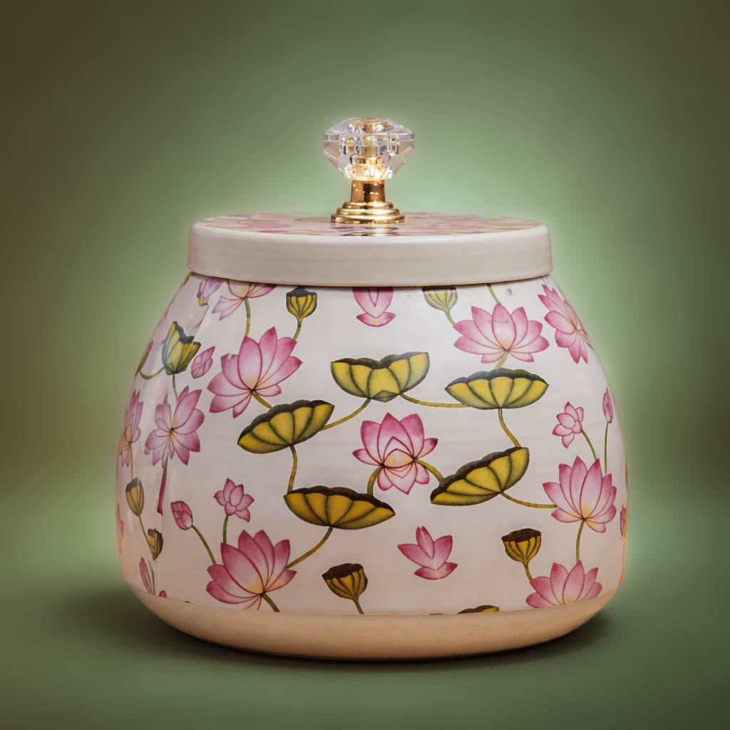 White Lotus Decorative Small Jar-GDS0192