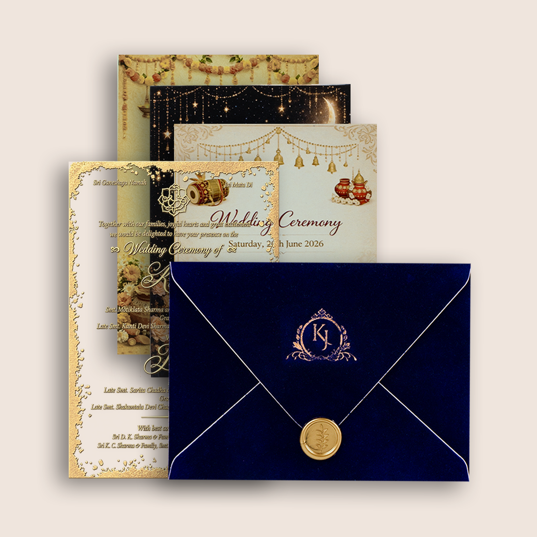 Royal Blue Velvet Wedding Invitation Card - KVR102