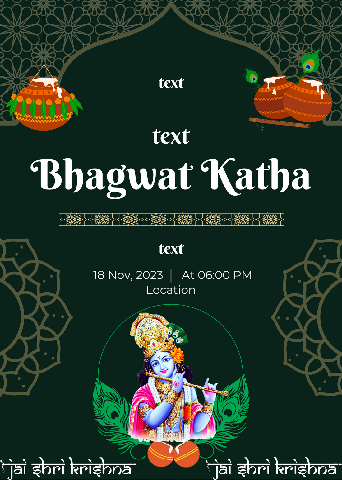 Dark Green Handi Bhagwat Katha Invitation-AABKI001