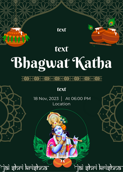 Dark Green Handi Bhagwat Katha Invitation-AABKI001