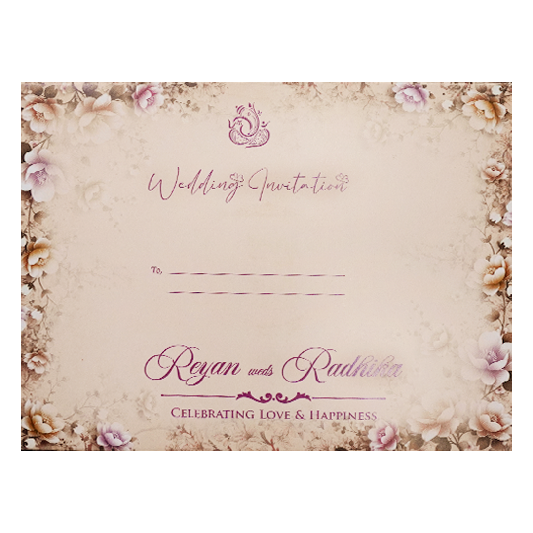 Cream Floral Padded Wedding Card-KSH72940