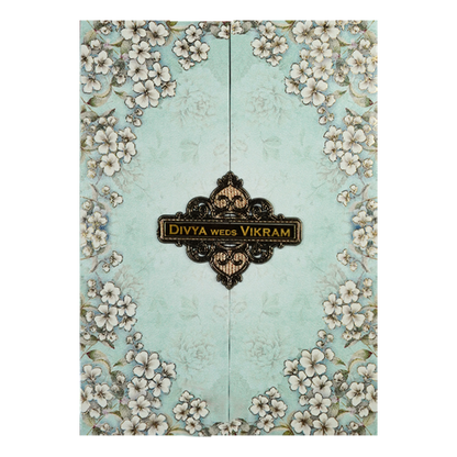 Blue Floral Gatefold Padded Wedding Card-KNPO9533G