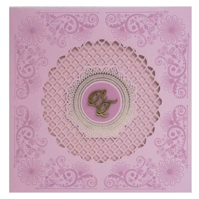 Pink Padded Laser Cut Wedding Card-King of Cards