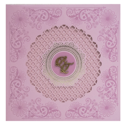 Pink Padded Laser Cut Wedding Card-King of Cards