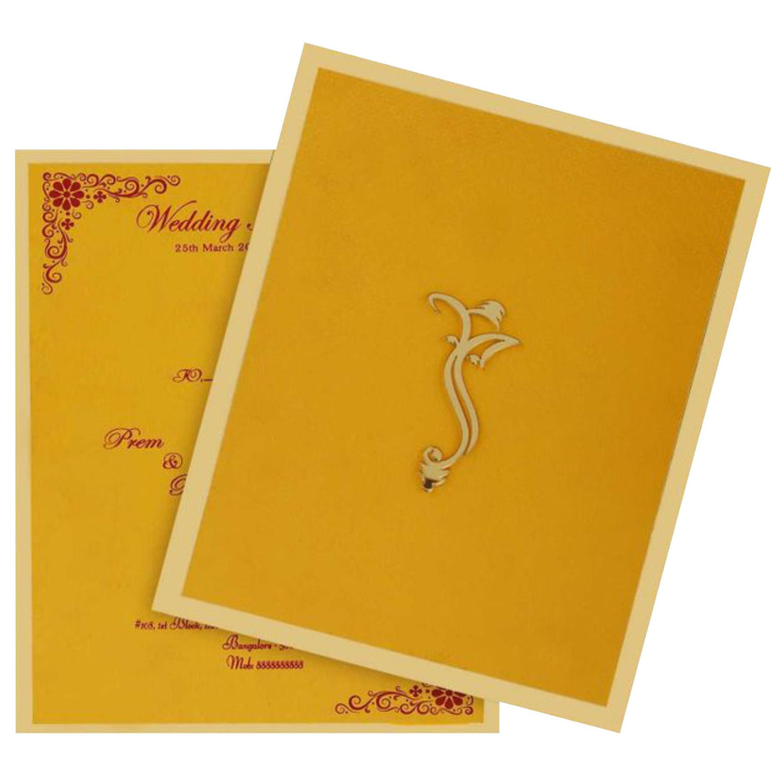 Plain Yellow Shading Ganesha Padded Wedding Card  - KNK1584
