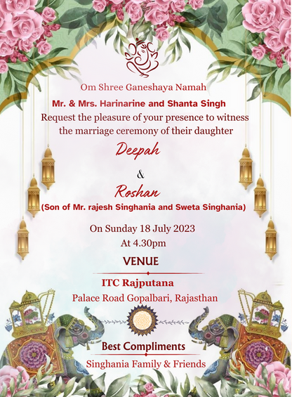 Pink Floral Rajasthani Wedding Invitation-AARWI005