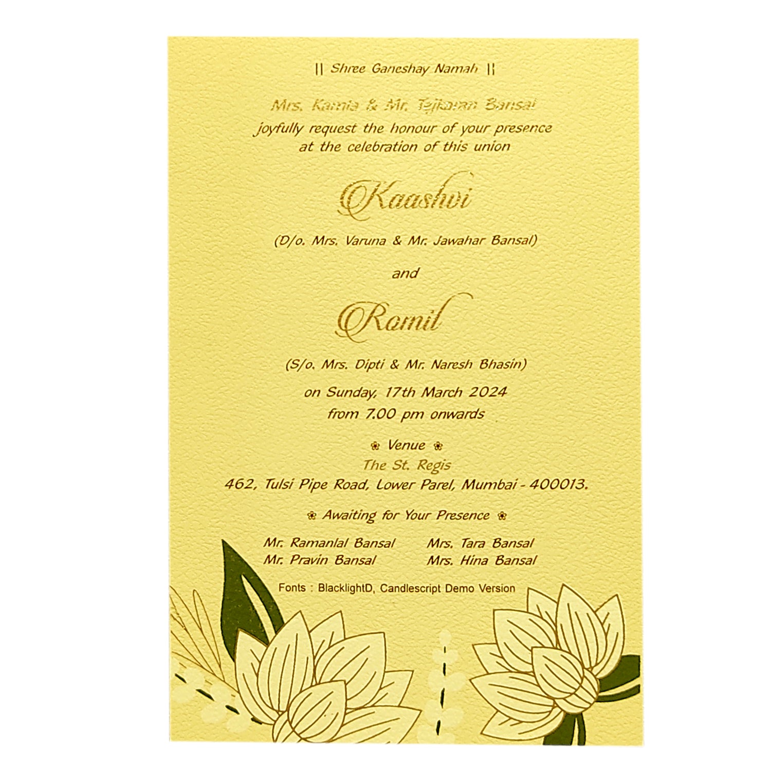 Gold Exquisite Floral Wedding Invitation Card-King of Cards