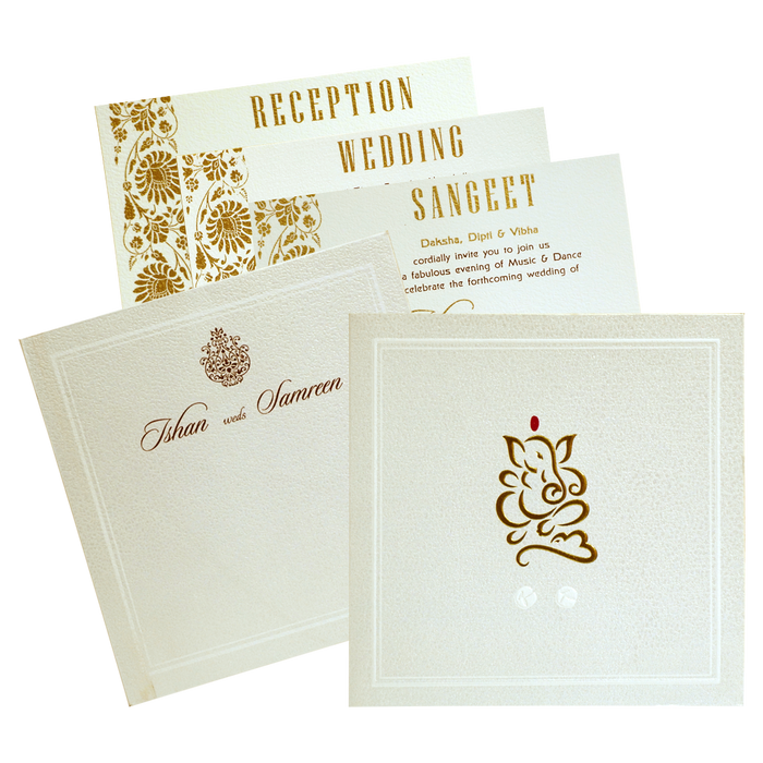 Pearl White Ganesha Wedding Card-King of Cards