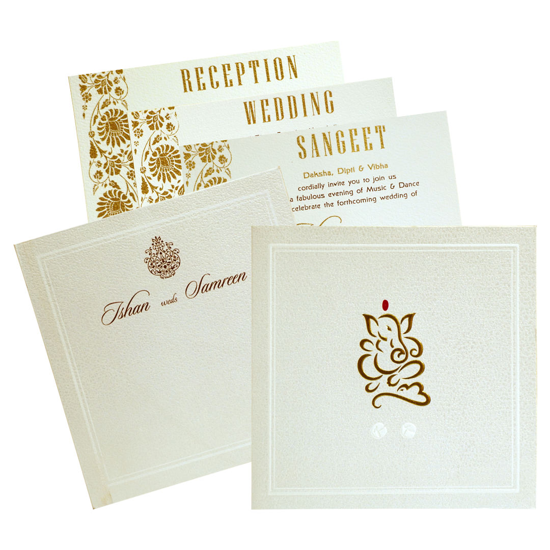 Pearl White Ganesha Wedding Card-King of Cards