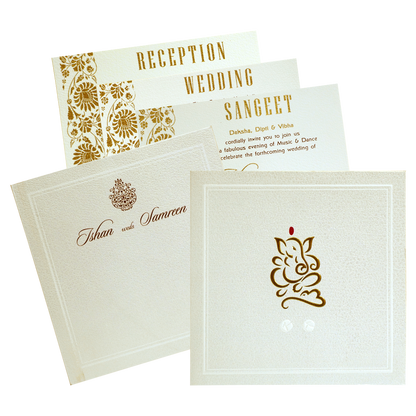 Pearl White Ganesha Wedding Card-King of Cards