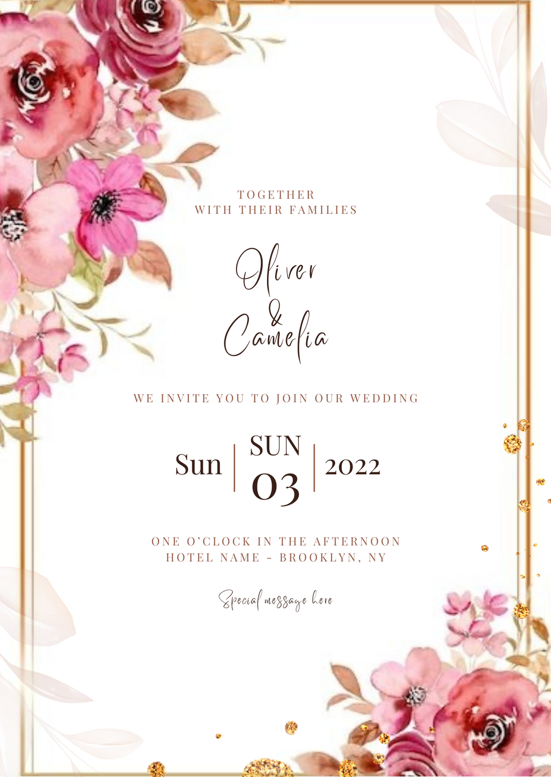 Pink Floral Christian Wedding Invitation-AACWI003