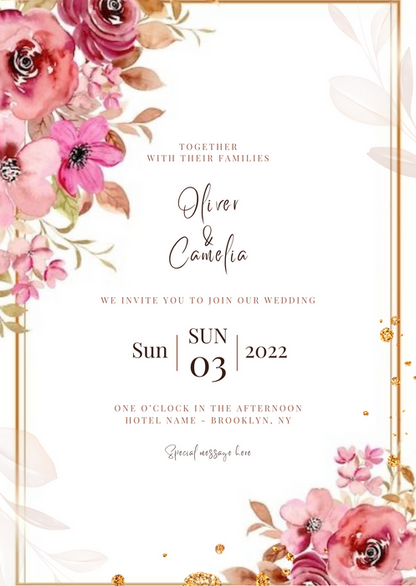 Pink Floral Christian Wedding Invitation-AACWI003