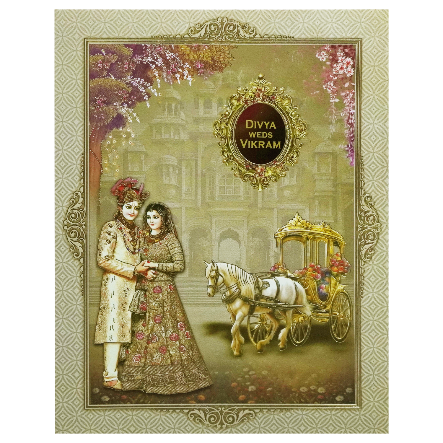 Olive Green Bride Groom Box Wedding Invitation-KNKN6313