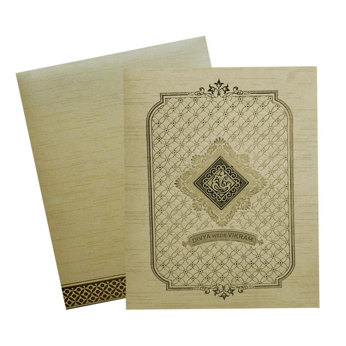 Metallic Beige Vinayaka Wedding Card-King of Cards