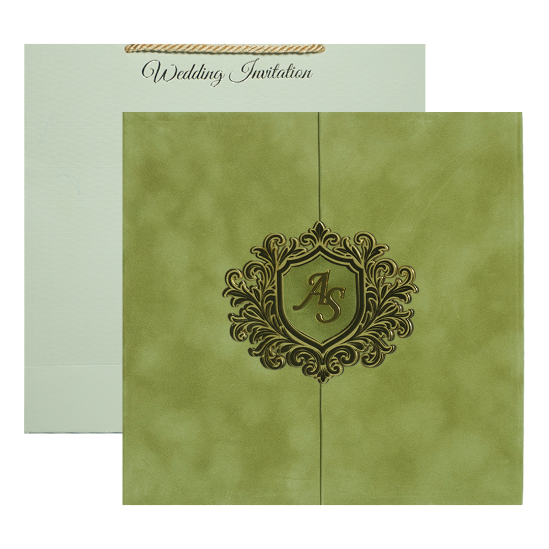 Green Emblem Wedding Invitation Box-KMMEX8390