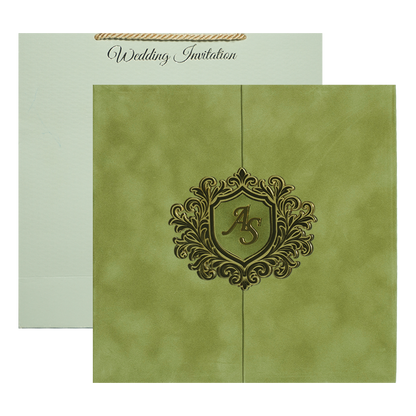 Green Emblem Wedding Invitation Box-KMMEX8390