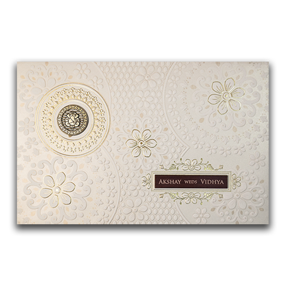 White Floral Ganesha Wedding Card-KSH73640