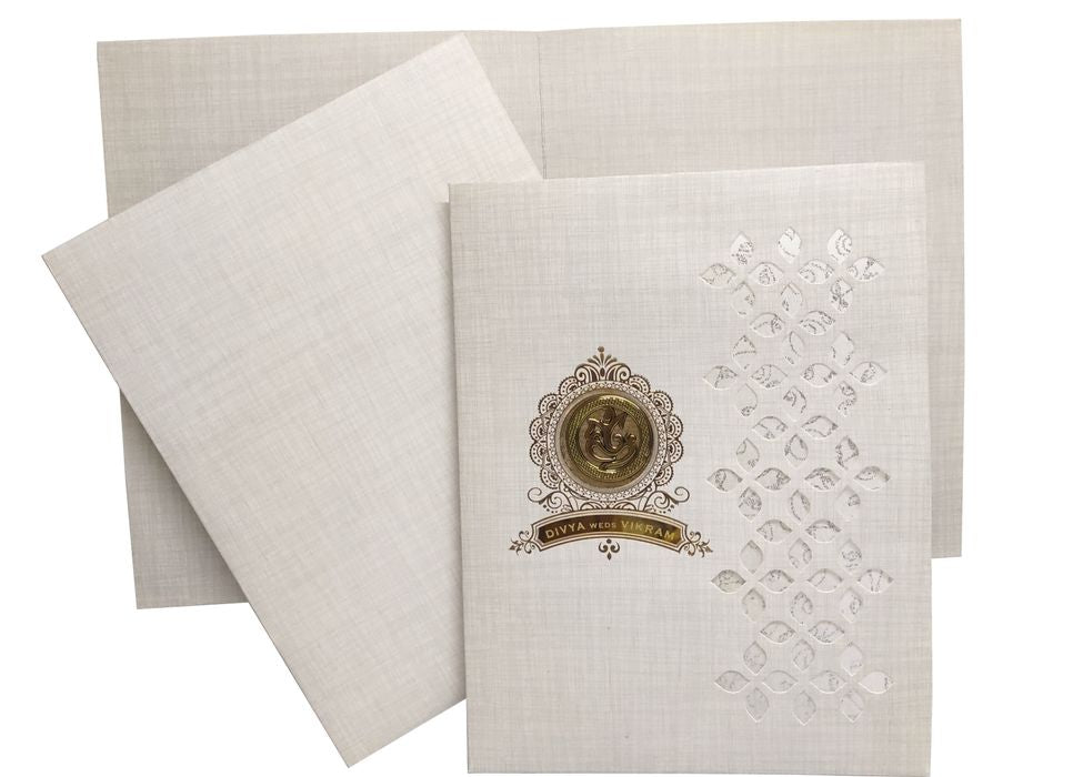 Grey Jumbo Metallic Die Cut Wedding Card With White Wooly-KNK9402G-King of Cards