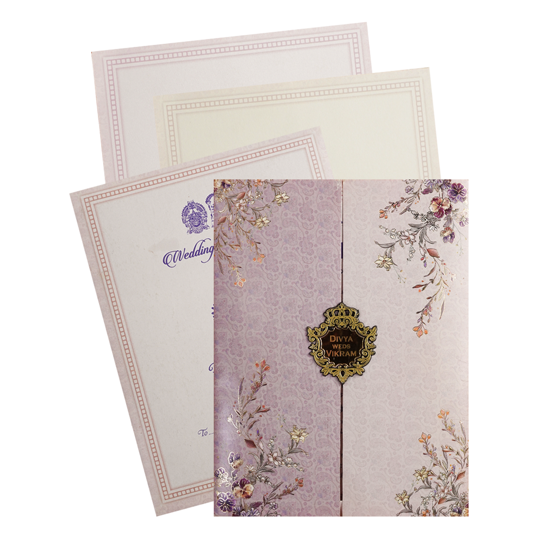 Lavender Floral Door Wedding Card-KNKC4082