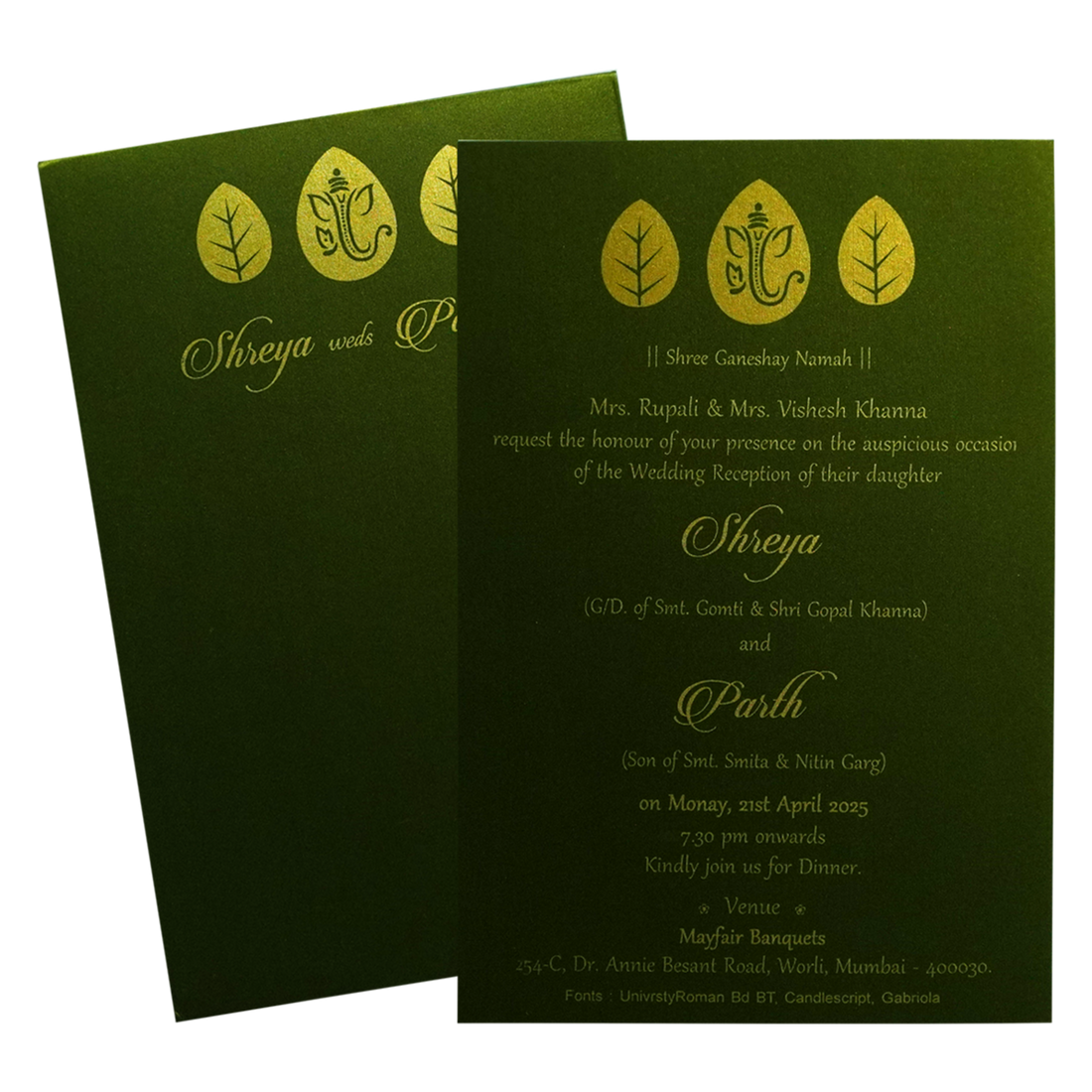 Make your event special with our exclusive Dark Green Single Sheet Invitation Card. Shop now! ?WhatsApp Support ?Express Delivery.
