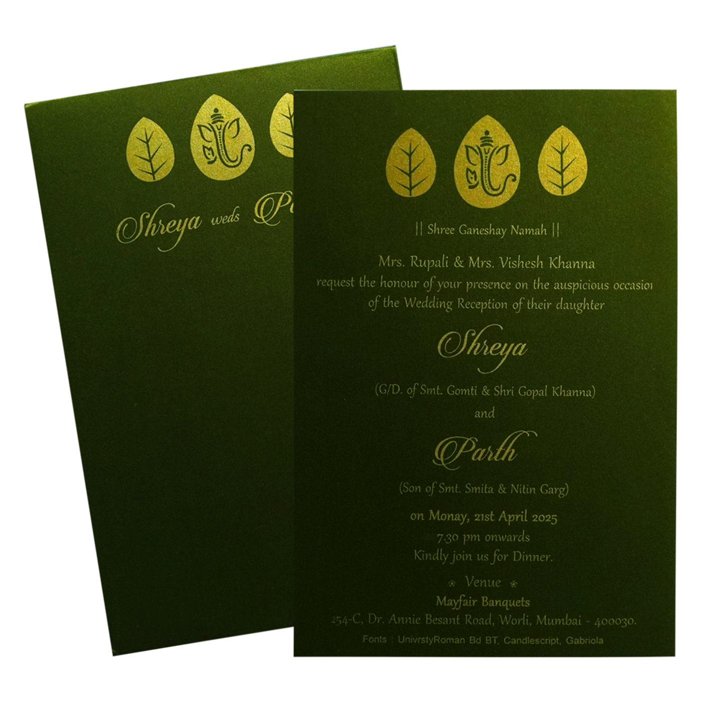 Make your event special with our exclusive Dark Green Single Sheet Invitation Card. Shop now! ?WhatsApp Support ?Express Delivery.