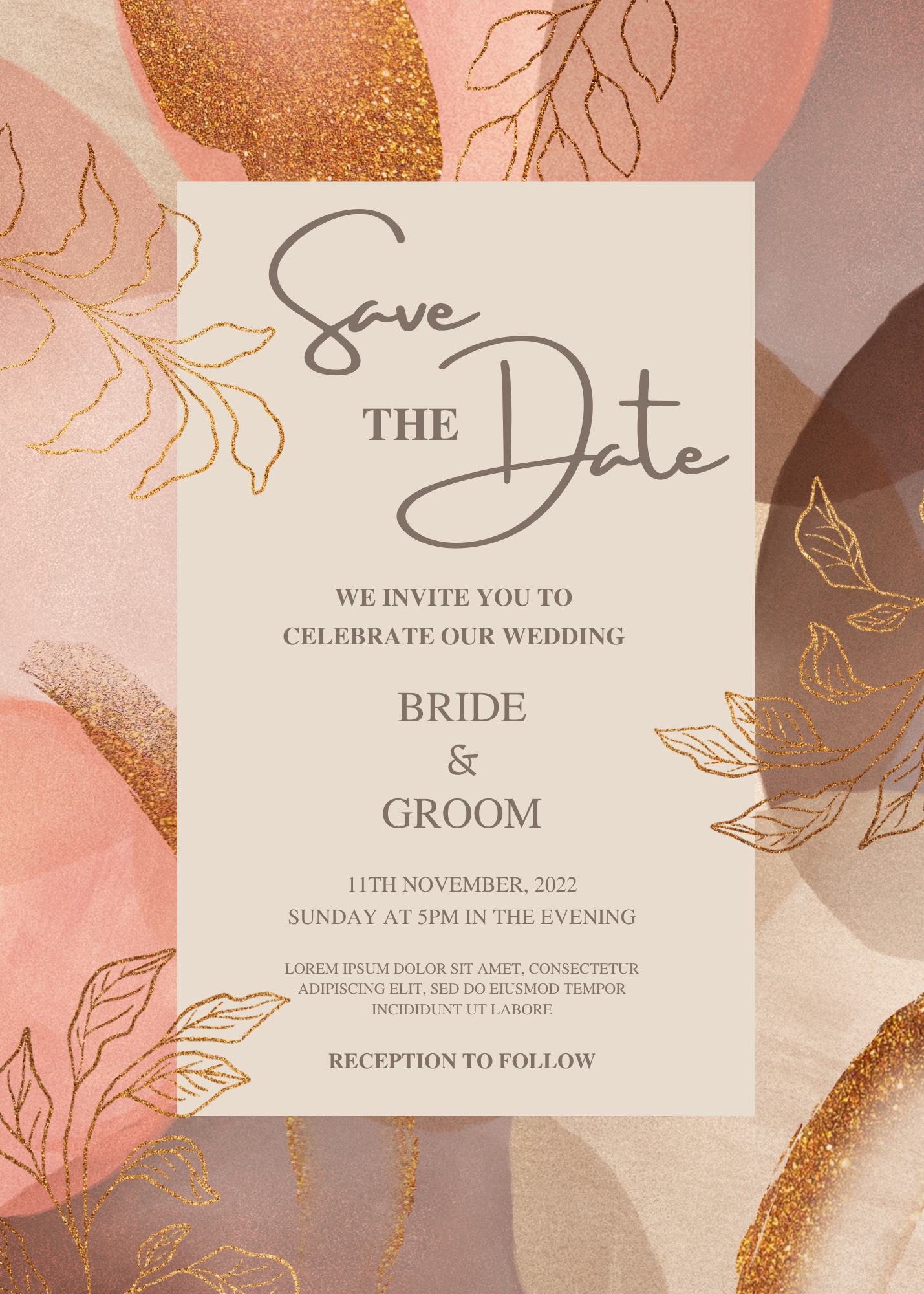 Pastel Shade Aesthetic Gold Wedding Invitation-EINK0008