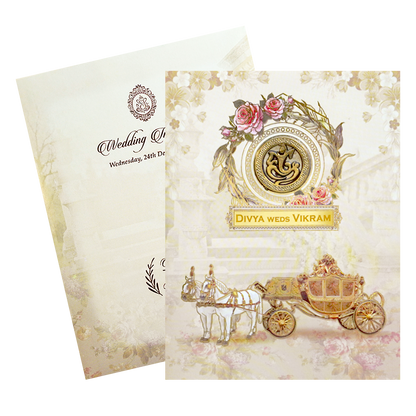 Cream Chariot Nameplate Wedding Card-KNKC4070